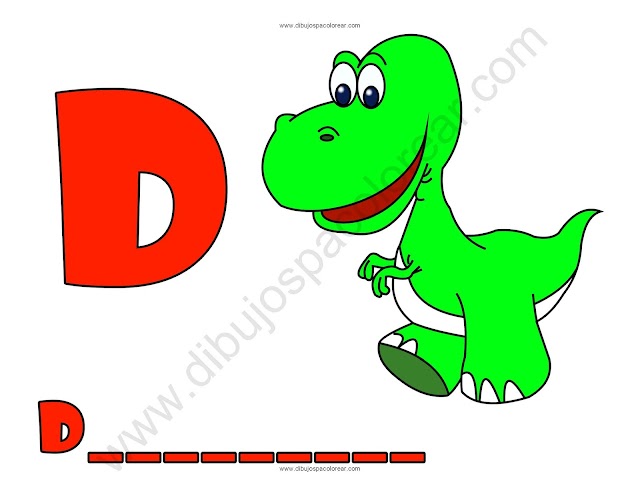 Dinosaurio letra D abecedario dibujo a color y para colorear